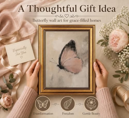 Gold Framed 3D Textured Wall Art, Vintage Pink Butterfly Canvas Prints - Image 3