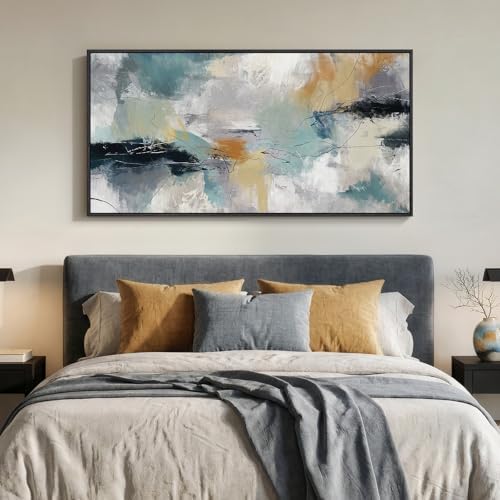 Large Framed Gray Teal Abstract Wall Art - Image 4