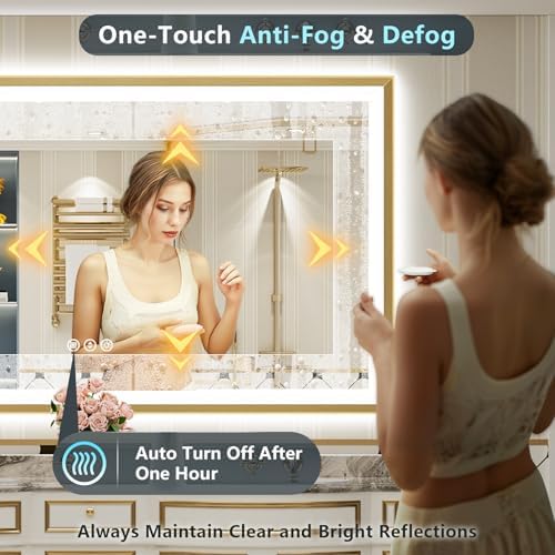 77x36 Gold Beveled LED Lighted Bathroom Mirror, Backlit & Front Lit - Image 6