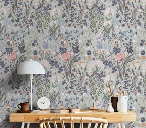 Toduso Peel and Stick Wallpaper Vintage Wall Paper Gray/Purple Floral Contact - Image 6