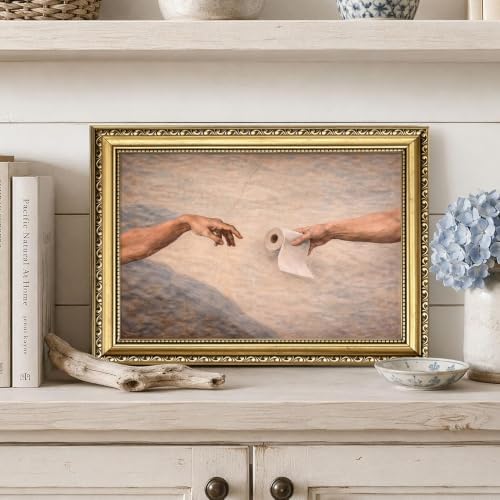 Gold Framed Wall Art, Funny Creation Of Adam Toilet Paper Print - Image 2