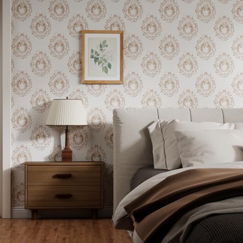 GloryTik Cute Pink Peel and Stick Wallpaper, Vintage Floral Wreath - Image 2