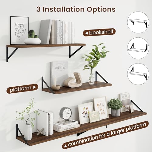 Axeman 30 Inch Floating Shelves, 10 Inch Deep Walnut Wall Shelves Set of 2 - Image 4
