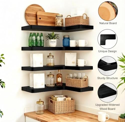 Floating Corner Shelves, Wall Shelf Set of 4, Shelves - Image 3