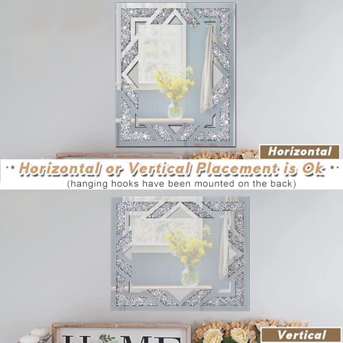 Rectangular Hollow Crushed Diamond Decorative Mirror, 17”x21.6“ Silver Crushed - Image 4