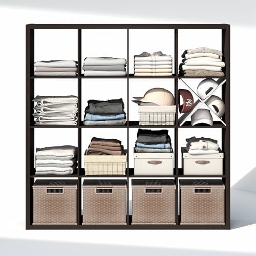 Furinno Cubic Extra Thick 16-Cube Closet Organizers and Storage, Dark Oak - Image 6