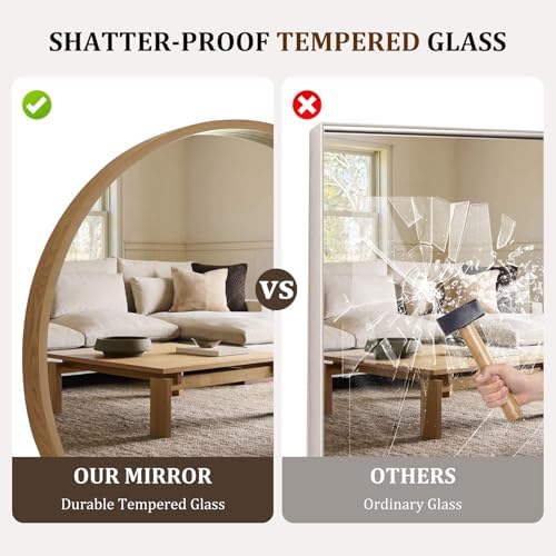 WallBeyond 36 Inch Natural Round Wood Mirror, Large Circle Wooden Frame Wall - Image 5