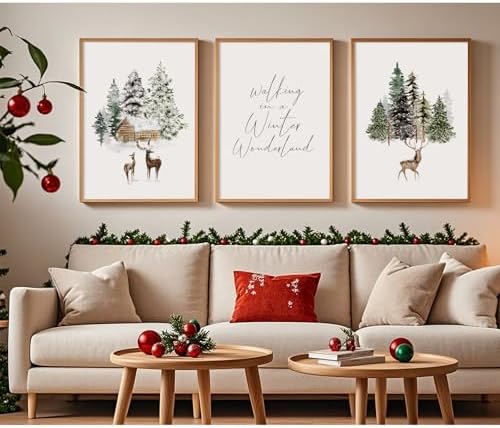 Christmas Wall Art Winter Wonderland Canvas Wall Decor Christmas Deer Pictures by Baccone