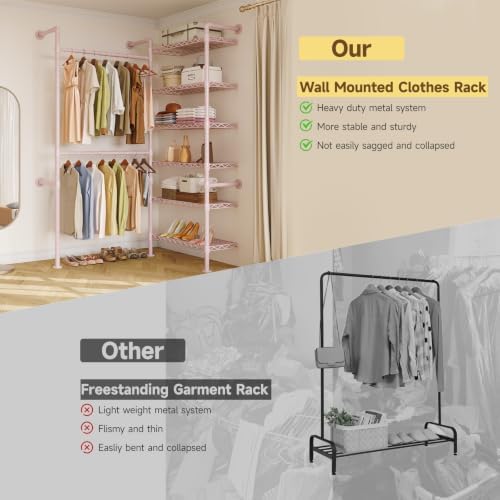 ONBRILL L2 Wall Mounted Closet System, Industrial Pipe Clothing Rack - Image 5
