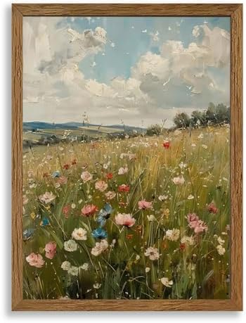 AVECCO Vintage Rustic Wildflower Field Wall Art Canvas Framed 12x16 inch by Unknown