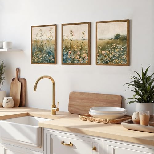 AVECCO 3 Pieces Vintage Wildflower Field Wall Art Framed Canvas 12x16 inch - Image 5