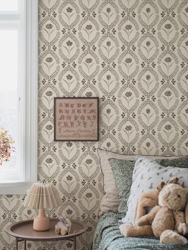 Orainege Vintage Wallpaper Peel and Stick Brown Floral Wallpaper - Image 3