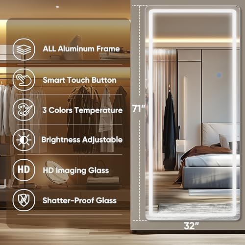 Antok 71"x32" LED Full Length Mirror, Lighted Floor Mirror - Image 5