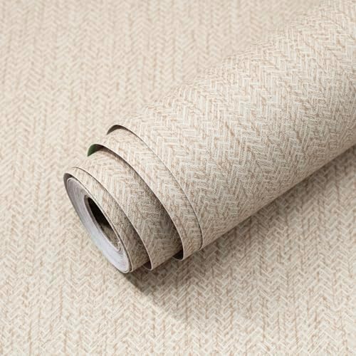 Grasscloth Peel and Stick Wallpaper Beige Contact Paper 16in x 197in by lenify