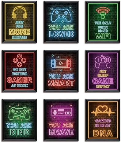 SAMHOU 9-Piece Gaming Room Canvas Wall Art, Cool Game Posters Wall Decor Oil by Unknown