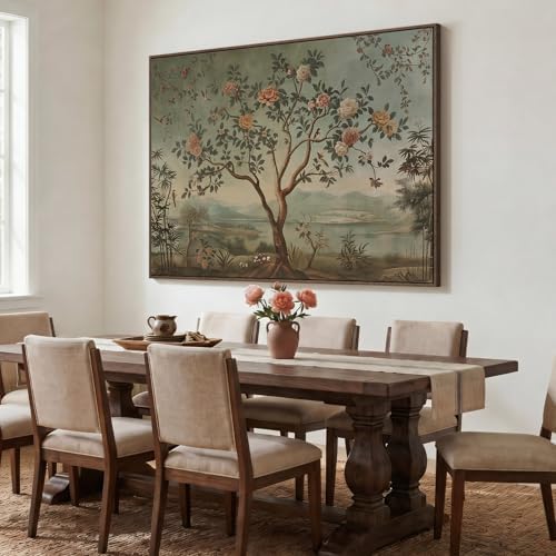 Oversized Framed Vintage Chinoiserie Landscape Living Room Wall Art - Image 2