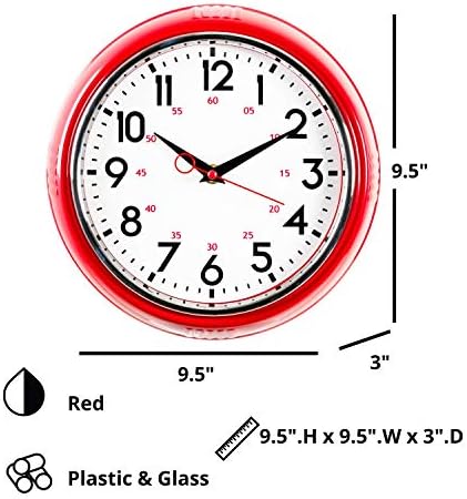 Kiera Grace Wall Clock, 9.5 Inch, Retro Red ClassicWall Clocks Battery Operated - Image 7