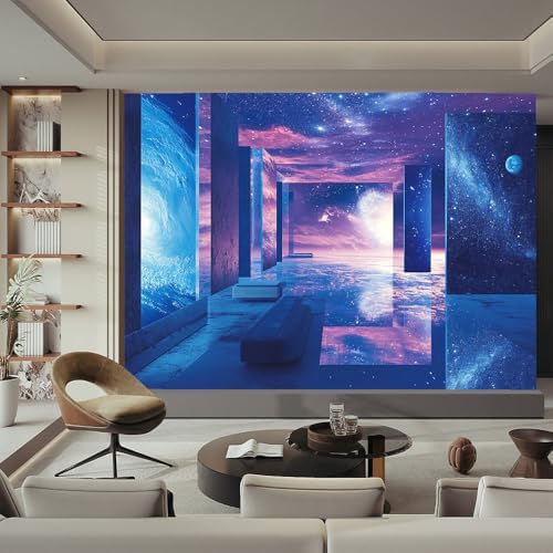 Blue Purple Wall Mural Wallpaper Space Geometric Structures Surreal Style - Image 2