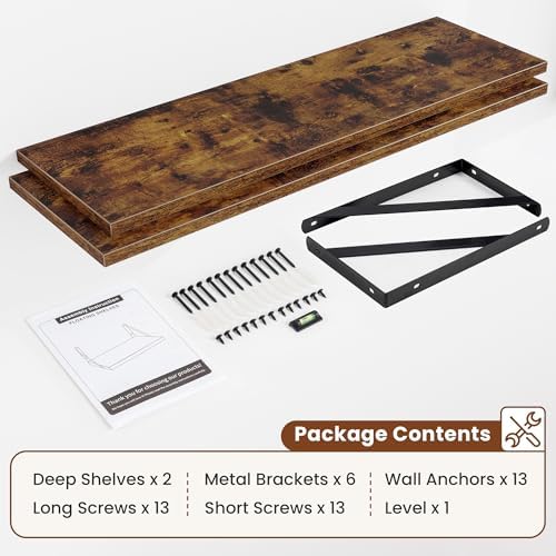 Deep Wall Shelves 48"W x 12"D Engineered Wood Floating Shelves - Image 5