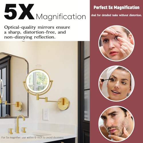 Rechargeable Wall Mount Makeup Mirror Gold - Image 4