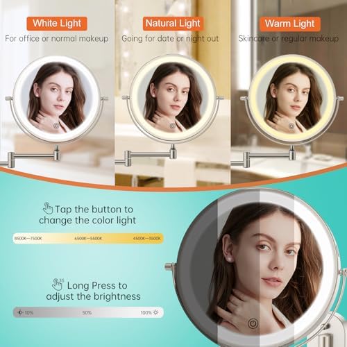 5000mAh Rechargeable Wall Mounted Lighted Makeup Vanity Mirror1X/30X Nickel - Image 3