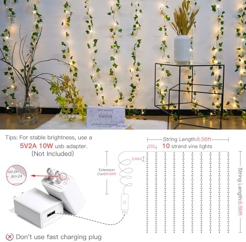 suddus Vine Lights for Bedroom 200 LED Ivy Curtain Lights Remote6.5x6.5ft - Image 4