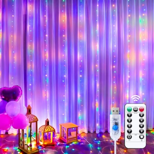 Minetom Curtain Lights, 300 LED Dimmable Twinkle Fairy Lights, 8 Modes by Minetom