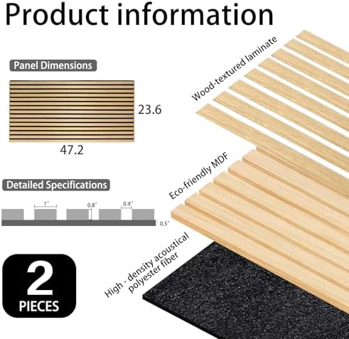 Yun-aeon Oak 2 Pack Wood Slat Acoustic Panels 47.2 x 23.6 Inch 3D Fluted Design - Image 4