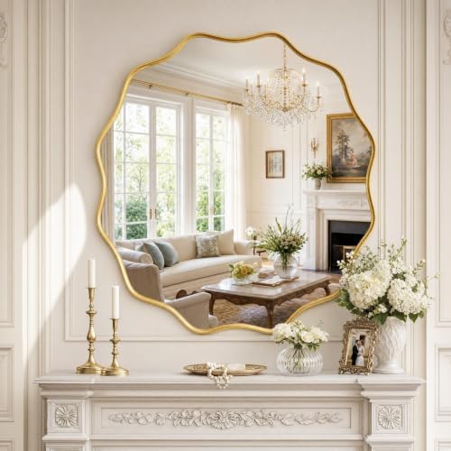 Gold Scalloped Circle Mirror by Unknown