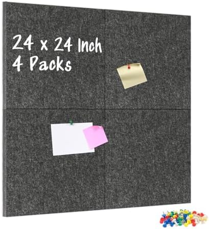 DOLLAR BOSS Felt Cork Board Tiles, 4 Packs 12" x 12" 1/2" Thick Cork Bulletin by DOLLARBOSS