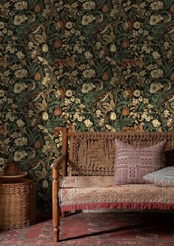 Erfoni Bird Floral Peel and Stick Wallpaper Vintage Contact Paper - Image 2