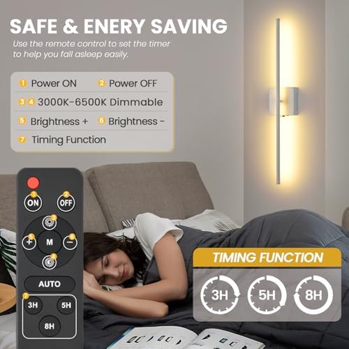 Rechargeable Battery Operated Wall Sconces, 11000mAh Wireless White Wall Lights - Image 6