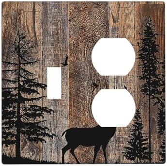 Wallplates Rustic Forest Antler Elk Deer Silhouettes Animals Wood Grain 1 by Lightswitchcovers