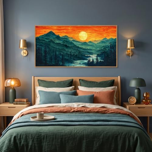 Boho Mountain Sunset Landscape Framed Canvas Wall Art-40"x20"x1 - Image 4