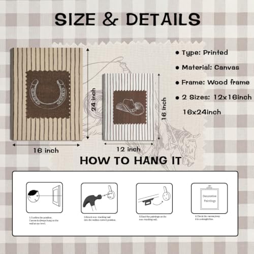 SEHSUVC Western Cowboy Canvas wrapped Wall Art Set of 3 24x16in Framed - Image 3