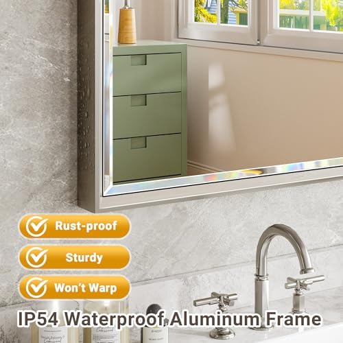 40 x 30 Brushed Nickel Bathroom Mirror, Beveled Framed Bathroom Mirror - Image 4