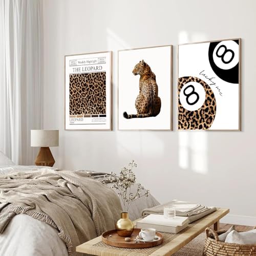 Trendy Leopard Wall Art Set of 3 Funky Lucky 8 Ball Posters Prints Preppy Room - Image 4