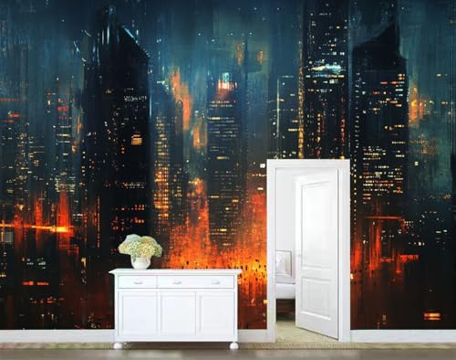 Teal Orange 3D Wall Mural Wallpaper Neon City At Night Cyberpunk Dramatic Style - Image 4