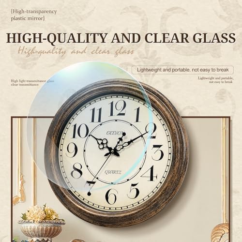 Geevon Vintage Wall Clock, Silent 18" Non Ticking Retro Round Clock Quartz - Image 6