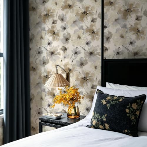 JiffDiff Beige Flower Watercolor Flower Peel and Stick Wallpaper, Honey Wheat - Image 2