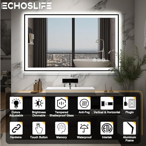 EchosLife 48x30 LED Bathroom Mirror - Image 2