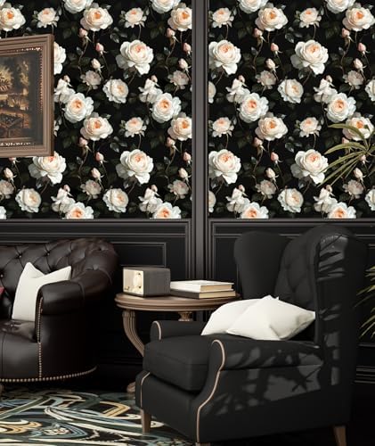 Black White Vintage Floral Peel and Stick Wallpaper 17.5" x 118" - Image 6