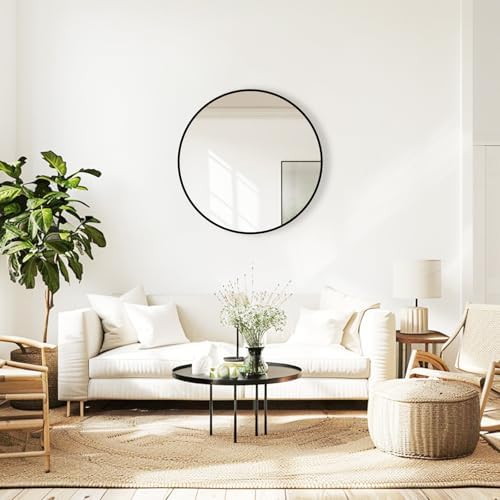 Black Circle Mirror 26 inch, Round Mirror, Matte Black Metal Frame - Image 5