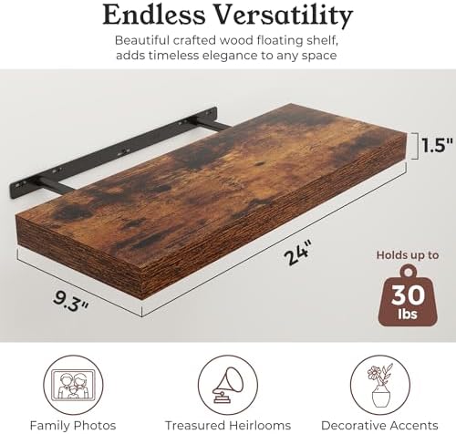 24" Brown Floating Shelves Wood Wall Shelf, Rustic Brown - Image 2