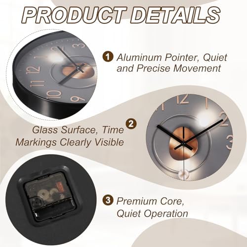 PATIKIL 12 Inch Modern Wall Clock, Silent Non-Ticking Wall Clocks Sweep - Image 3