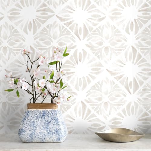 Geometric Peel and Stick Wallpaper Boho 78.7 "x16.1 White and Gray Wallpaper by Fiula
