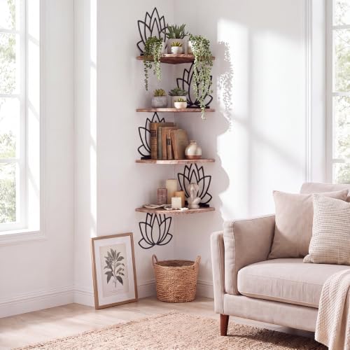 4 Tier Black Lotus Wall Mount Corner Shelves Floating Corner - Image 2
