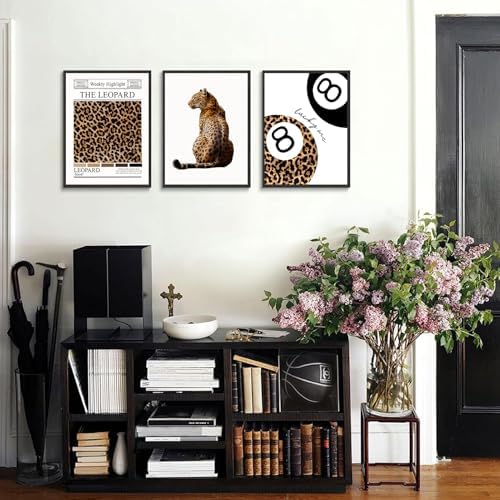Trendy Leopard Wall Art Set of 3 Funky Lucky 8 Ball Posters Prints Preppy Room - Image 5