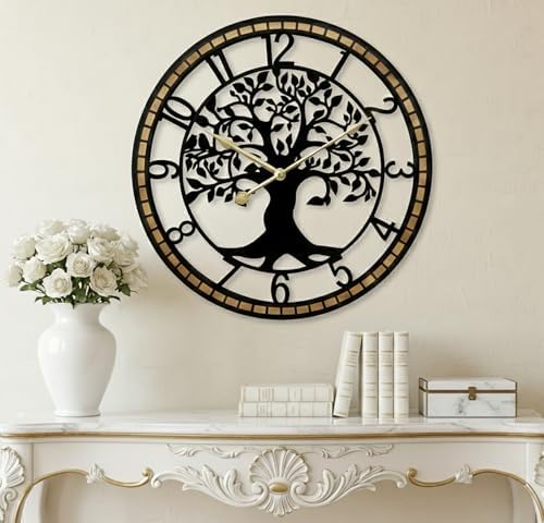 Large Wall Clock for Living Room Decor 32 Inch Tree of Life Metal Wall Art by Unknown
