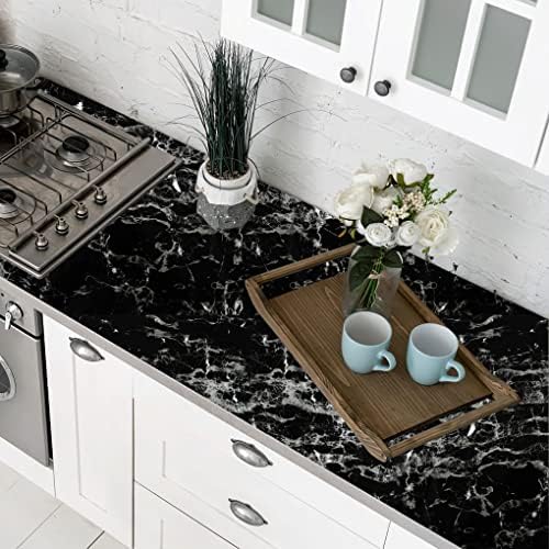 Arthome 47"x122" Silver Black Marble Contact Paper, Self Adhesive Wallpaper - Image 2